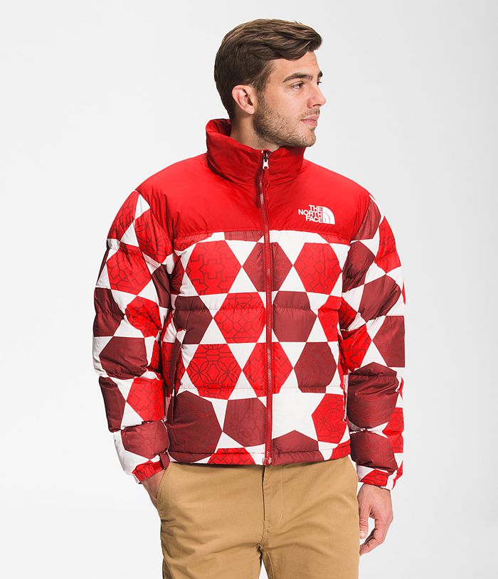 The North Face Winterjas Heren Printed 1996 Retro Nuptse VWHY53801 - Rood